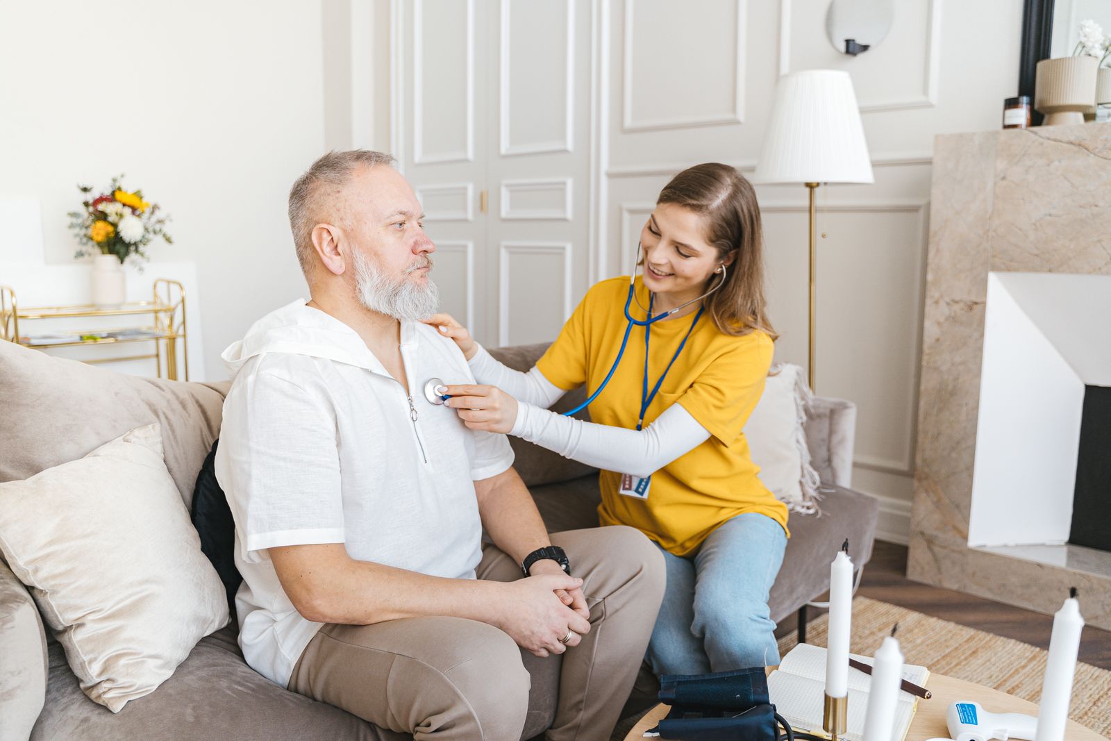 Compassionate caregiver with senior client